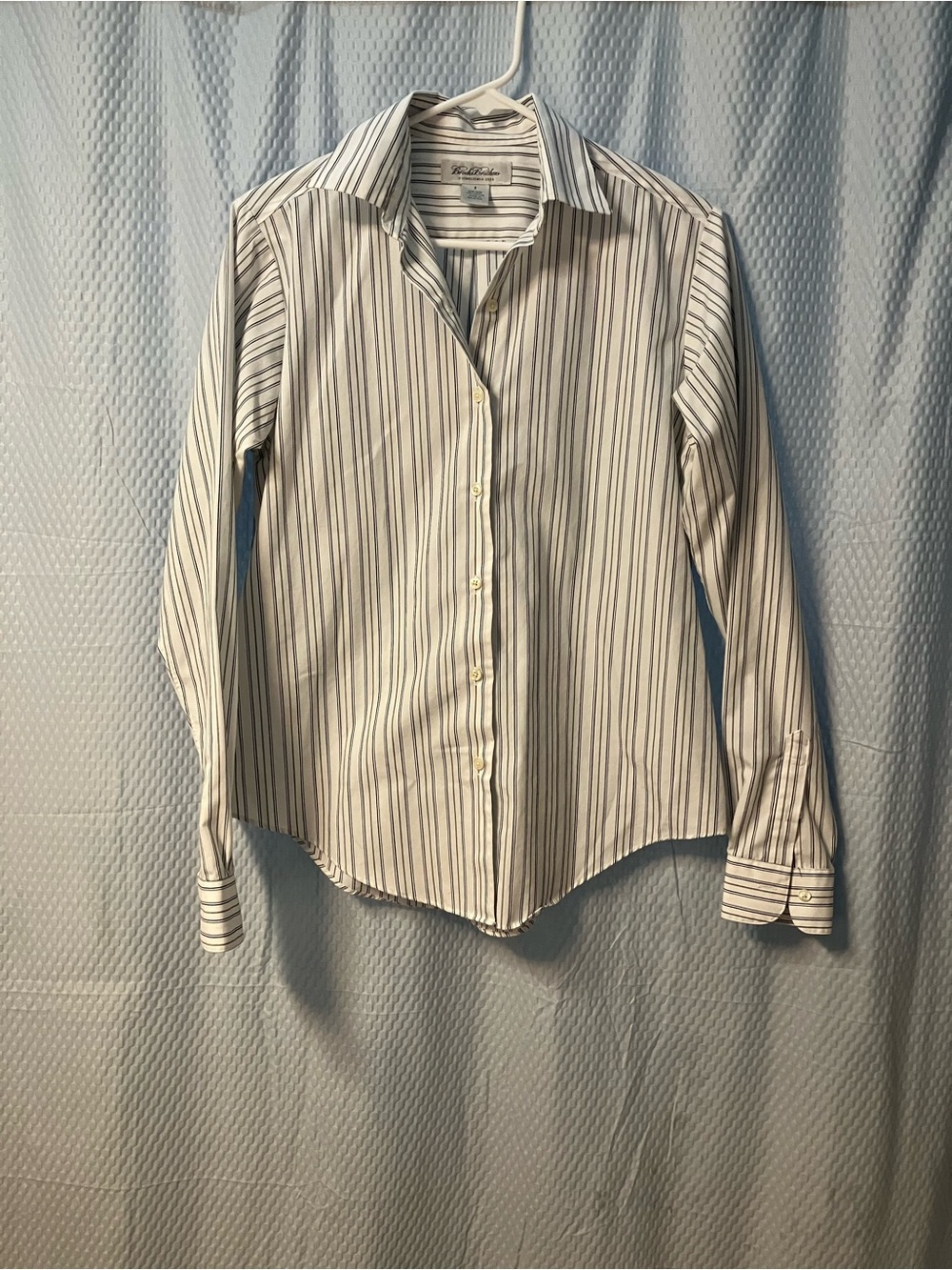 Brooks Brothers White Button-Down Shirt with Navy Stripes